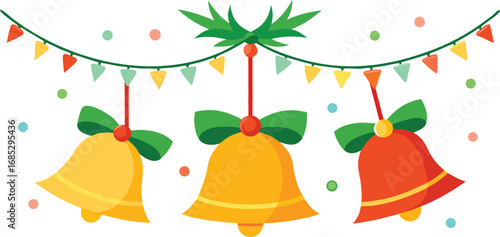 Christmas hanging bells vector design on transparent background. Christmas decoration elements
