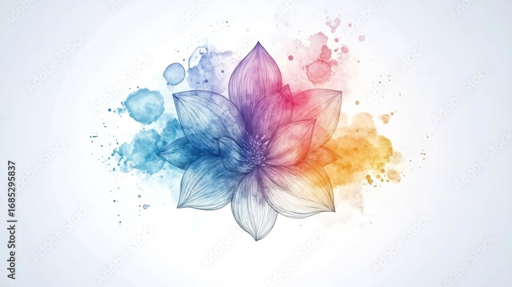 Obraz premium Colorful watercolor splashes highlighting a beautiful blooming flower