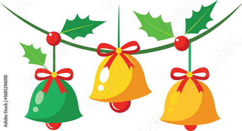 Christmas hanging bells vector design on transparent background. Christmas decoration elements