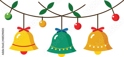 Christmas hanging bells vector design on transparent background. Christmas decoration elements