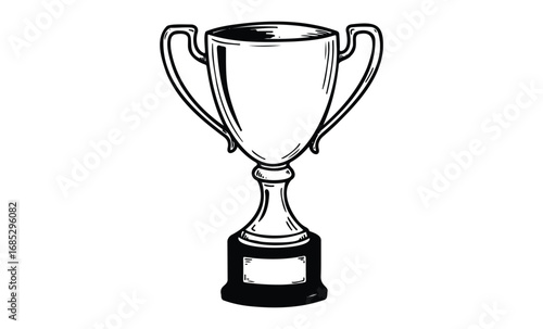 Hand-drawn trophy illustration with detailed design and shadowing. Vector retro hand drawn illustration