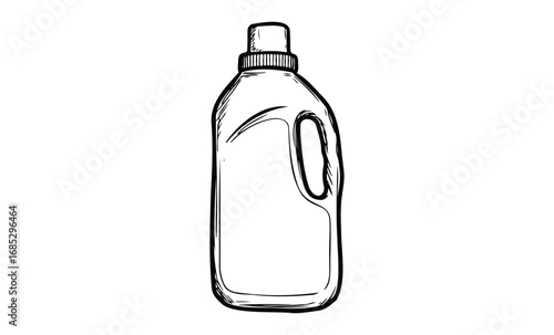 Monochrome sketch of a detergent bottle with spout and handle. Vector retro hand drawn illustration