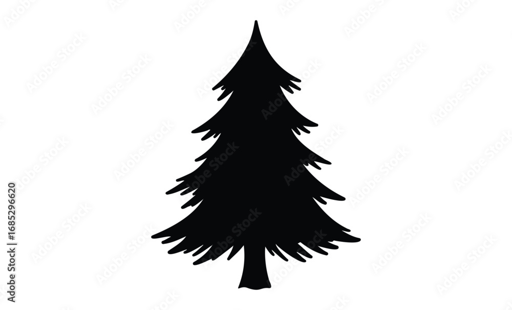 Obraz premium Silhouette of a pine tree. Vector retro hand drawn illustration