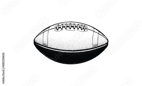 Detailed sketch of a classic american football ball with stitched laces. Vector retro hand drawn illustration