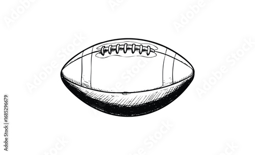 Hand-drawn american football illustration with laces detail. Vector retro hand drawn illustration