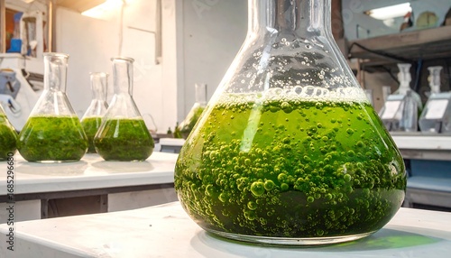 Green algae in laboratory flasks