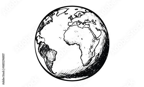 Hand-drawn sketch of earth focusing on africa and europe. Vector retro hand drawn illustration