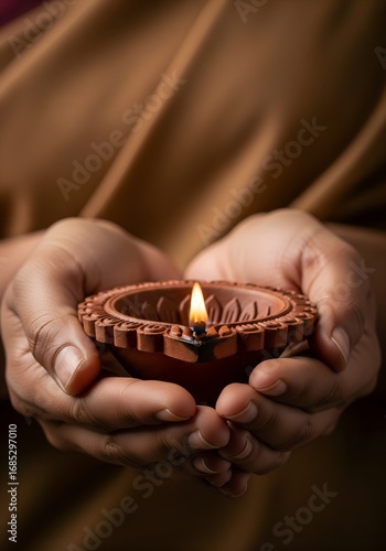 Wallpaper Mural Serene Close-Up of Hands Reverently Holding a Glowing Diya, Symbolizing Hope and Devotion in a Spiritual Ceremony. Torontodigital.ca