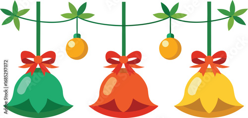 Christmas hanging bells vector design on transparent background. Christmas decoration elements