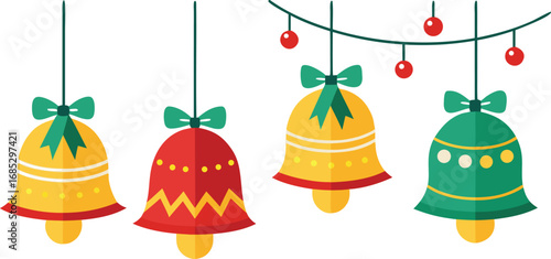 Christmas hanging bells vector design on transparent background. Christmas decoration elements