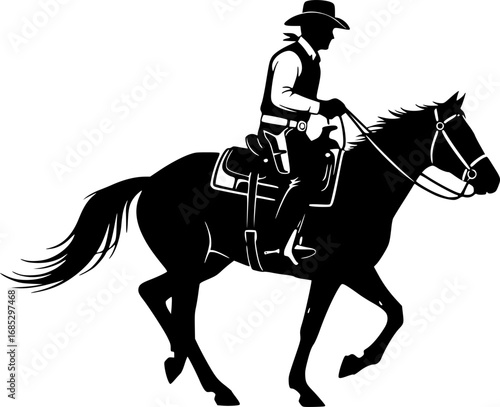 Cowboy silhouette, Сowboy svg, Cowboy clipart, Horse cowboy silhouette, Cowboy vector illustration.