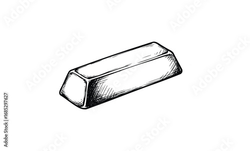 Hand-drawn silver bar illustration with detailed sketch lines. Vector retro hand drawn illustration