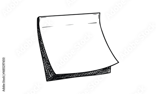 Blank notepad sketch with detached page. Vector retro hand drawn illustration