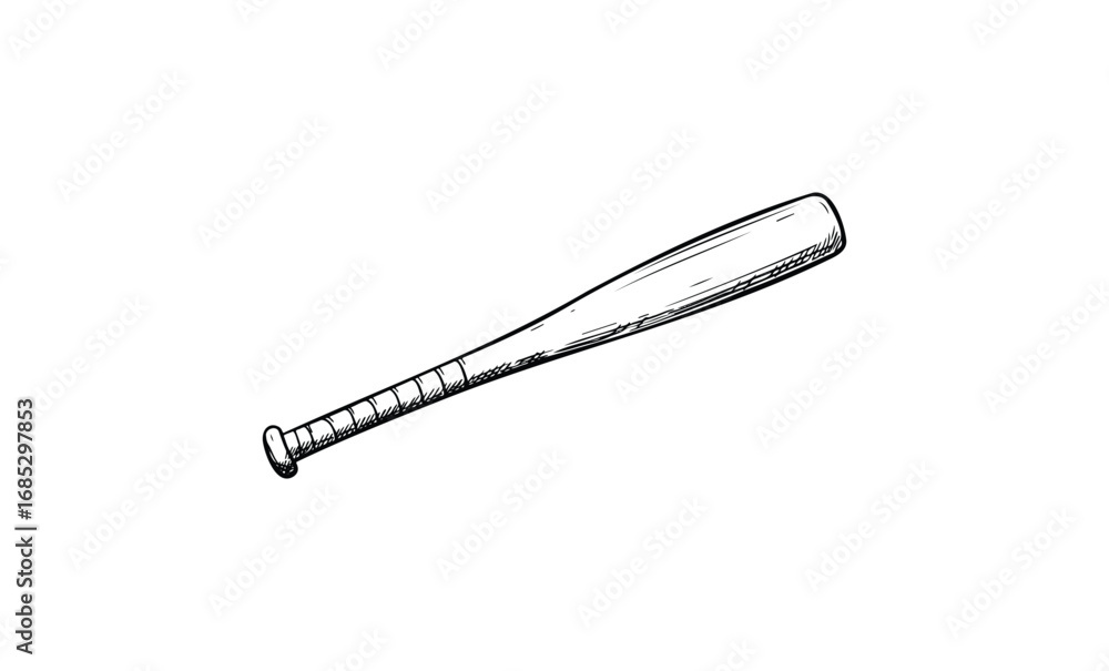 Obraz premium Vintage hand-drawn baseball bat sketch. Vector retro hand drawn illustration