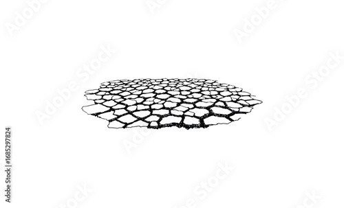 Isolated dry cracked earth circle. Vector retro hand drawn illustration