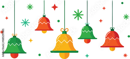 Christmas hanging bells vector design on transparent background. Christmas decoration elements