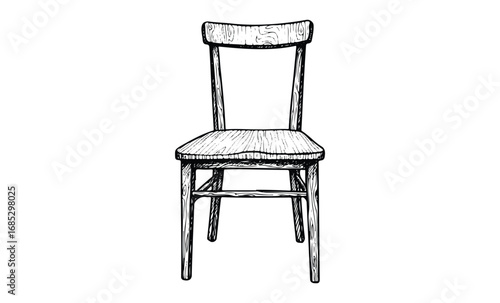 Hand-drawn wooden chair illustration with detailed texture. Vector retro hand drawn illustration