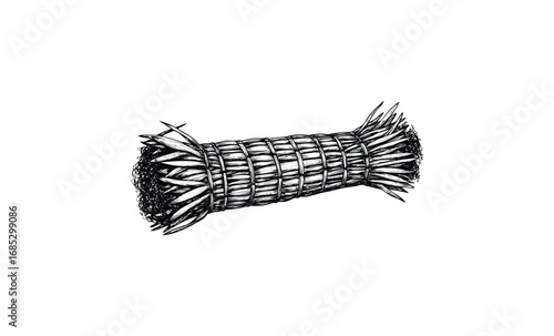 Hand-drawn sketch of tightly bound straw bundle. Vector retro hand drawn illustration