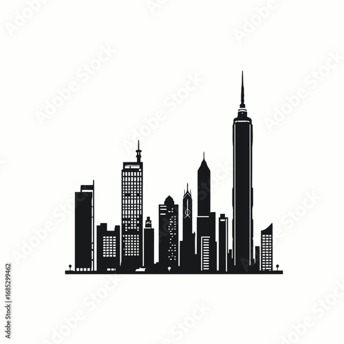 A sleek vector silhouette of Dubai's famous skyline, a bold business landmark against the night sky, perfect for a modern urban illustration