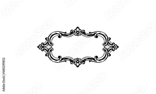 Elegant vintage ornate black frame with intricate scrollwork design. Vector retro hand drawn illustration