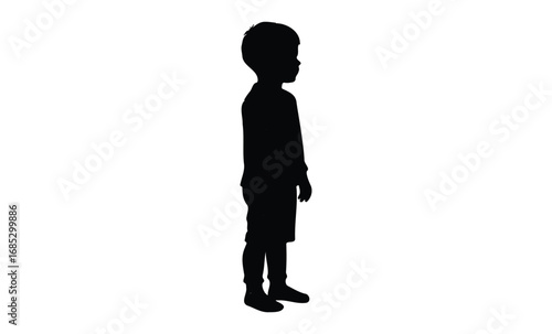 Silhouette of young caucasian male child in profile view. Vector retro hand drawn illustration
