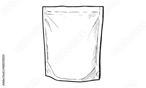 Blank stand-up pouch packaging design template with zipper closure. Vector retro hand drawn illustration