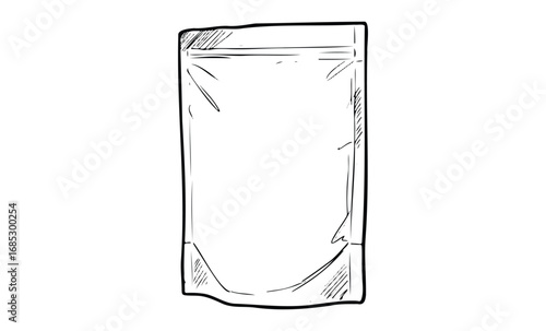 Hand-drawn sketch of blank pouch packaging design. Vector retro hand drawn illustration