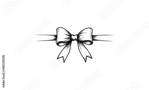 Elegant sketch of a decorative bow with ribbon. Vector retro hand drawn illustration