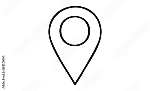 Minimalist black location pin outline. Vector retro hand drawn illustration