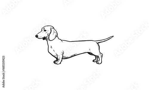 Hand-drawn dachshund sketch with minimalist outline style. Vector retro hand drawn illustration