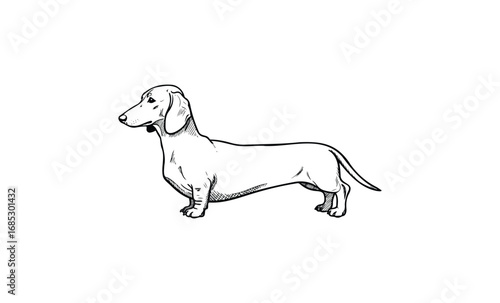 Hand-drawn dachshund sketch with outline style. Vector retro hand drawn illustration
