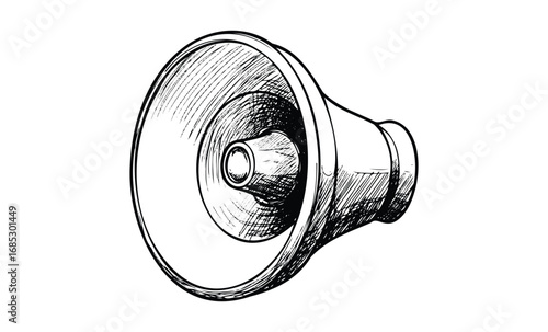 Hand-drawn megaphone sketch in black and white. Vector retro hand drawn illustration