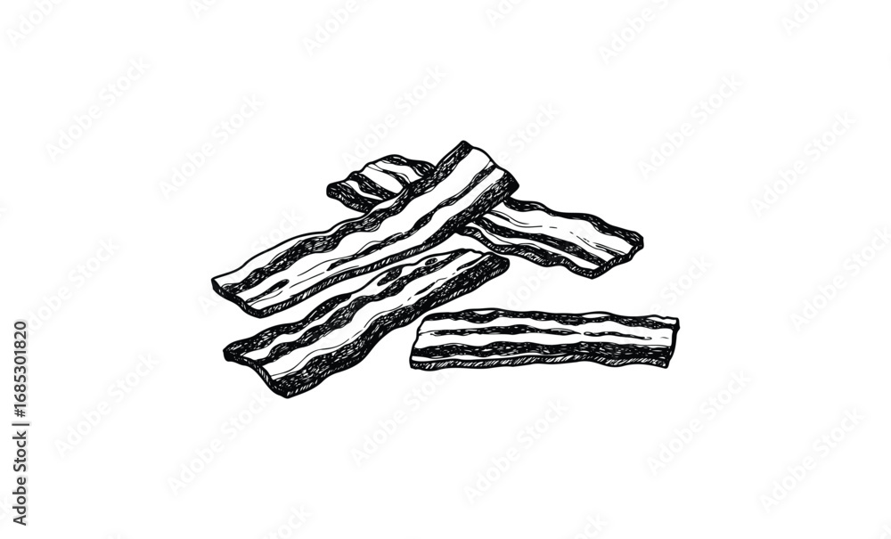 Obraz premium Hand-drawn bacon illustration with detailed lines and textures. Vector retro hand drawn illustration