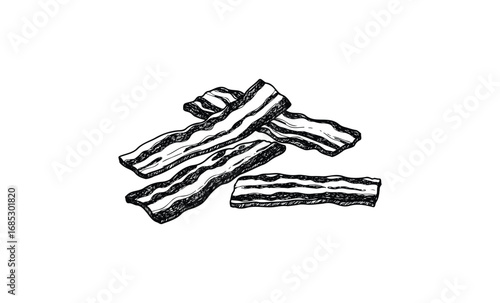 Hand-drawn bacon illustration with detailed lines and textures. Vector retro hand drawn illustration
