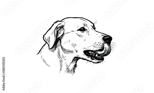 Detailed sketch of a labrador retriever dog facing sideways. Vector retro hand drawn illustration