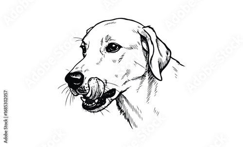 Sketch of happy labrador retriever with tongue out. Vector retro hand drawn illustration