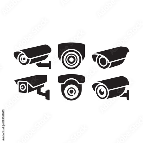 Collection of security surveillance cameras icons for home and business protection systems vector