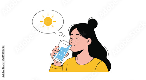 Woman drinking cool water feeling refreshment on a sunny day thirsty and hydrated