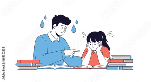 Concerned father comforts daughter struggling with homework stress and educational challenges
