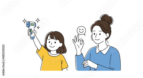 Family checking temperature for health and wellness during covid-19 pandemic