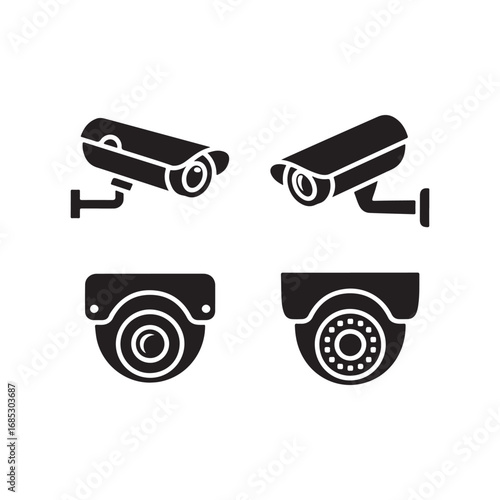 Security surveillance cameras set home business protection system icons two bullet two dome styles vector