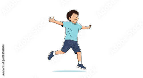 Young boy happily running and playing in outdoor sunlight