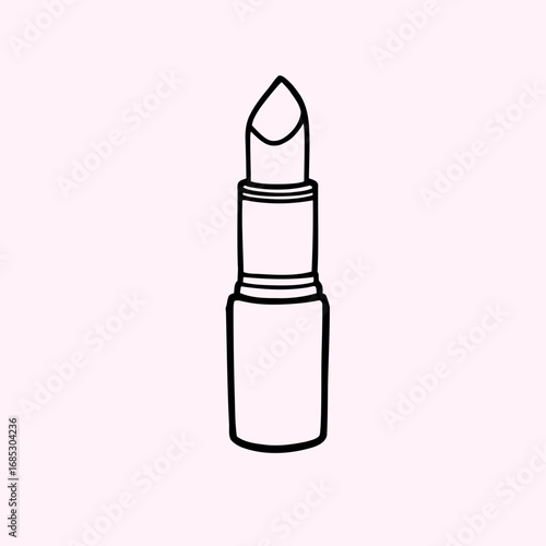 A glamourous pink lipstick bullet rests on a white background, a colorful cosmetic object