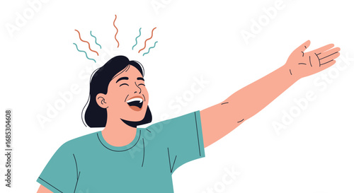 A person with eyes closed and mouth open laughs with joy and excitement