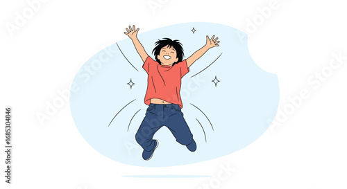 Excited young person jumping with joy celebrating a victory or success