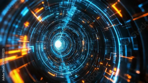 Wallpaper Mural Futuristic tunnel rotating with blue and orange lights representing data transfer Torontodigital.ca