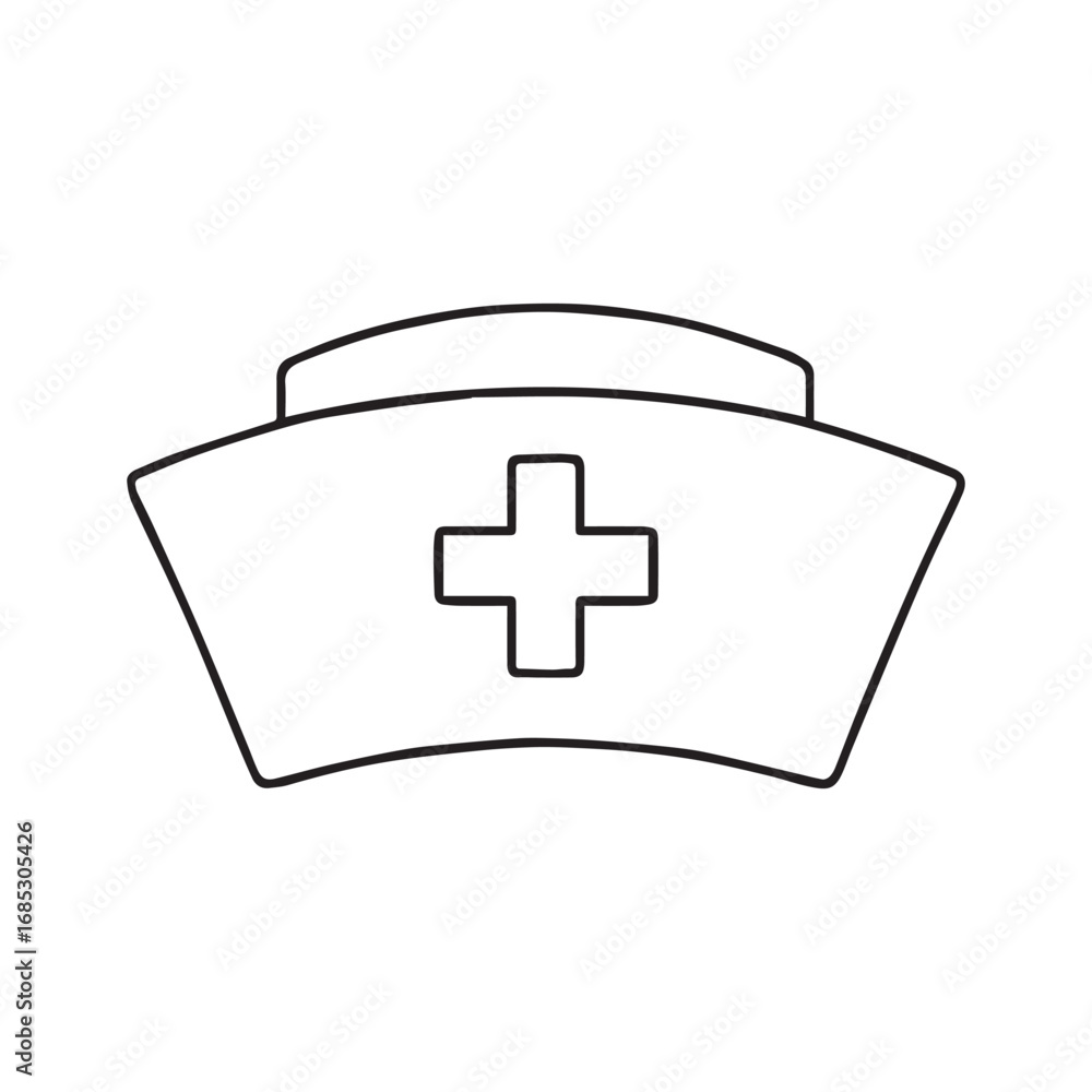 Fototapeta premium Vector illustration of nurse hat with cross in line art style