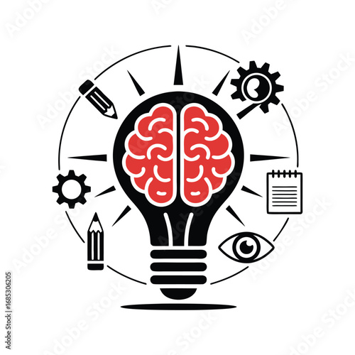Brain Inside Lightbulb: Symbol of Intelligence & Inspiration Business & Education
