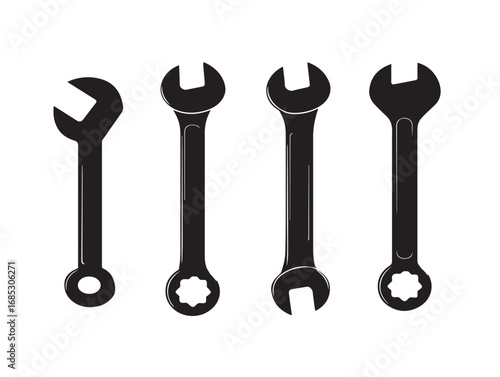 Tool Wrench Icon Collection in Clean Silhouette Vector Design