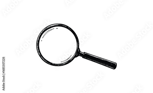 Hand-drawn magnifying glass illustration. Vector retro hand drawn illustration